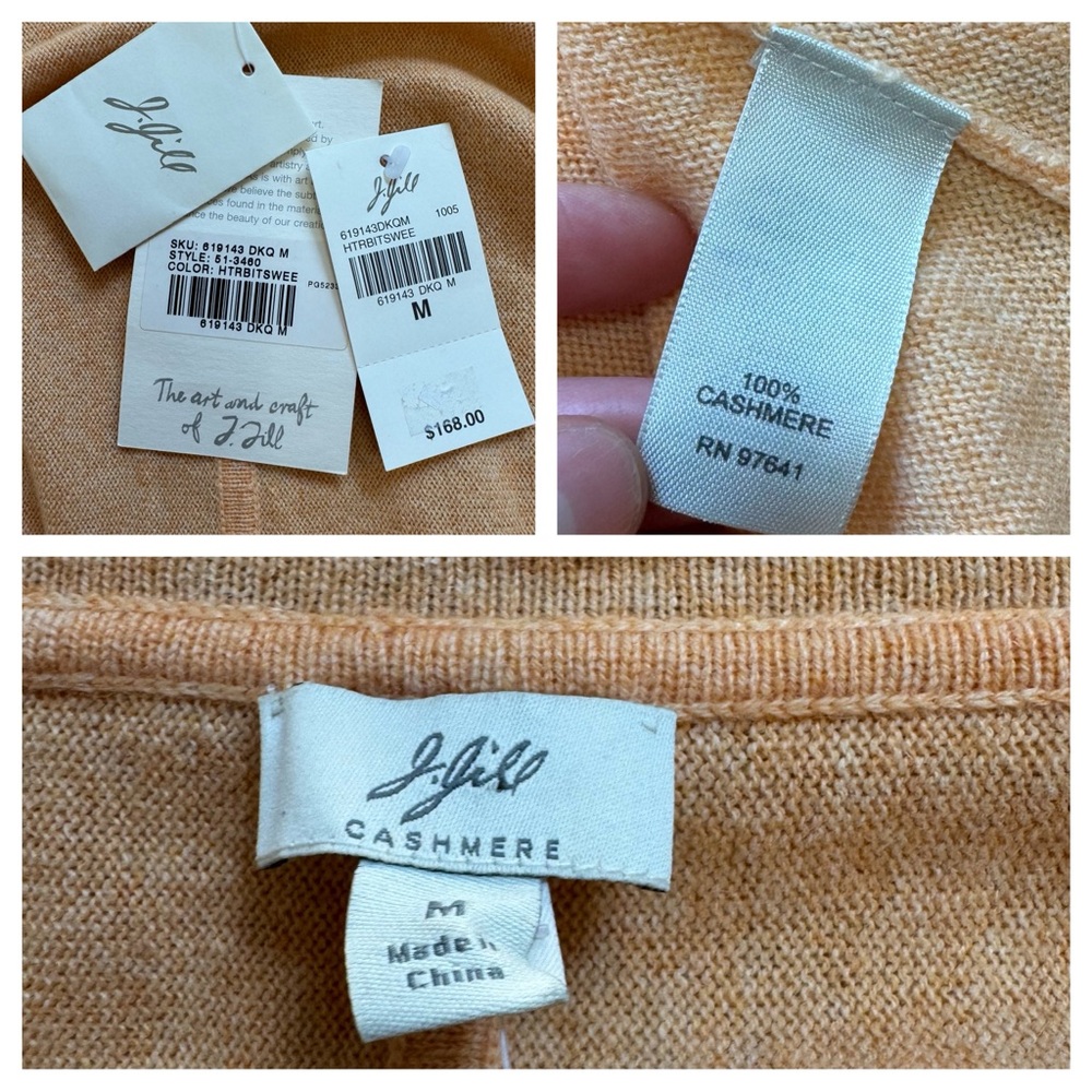 J. Jill 100% Cashmere Light Peach Orange Cardigan Sweater Jacket Size Medium - Picture 9 of 9